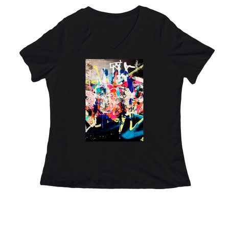Cosmic Chaos Jazz, a Black Women's Relaxed V-Neck Tee