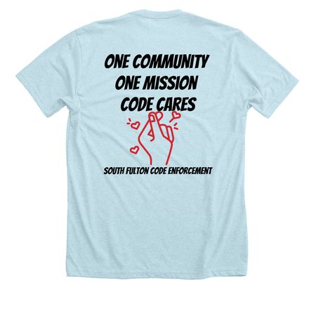 Code Cares&nbsp;, a Heather Ice Blue Premium Unisex Tee (back-view)