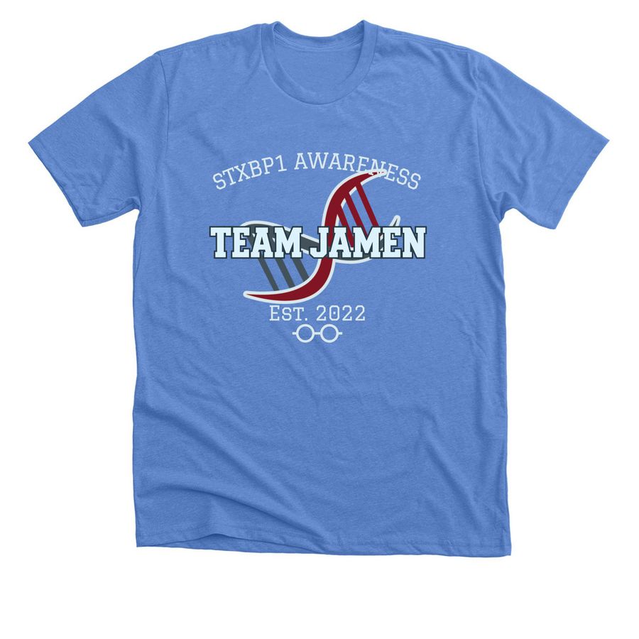 Team Jamen, a Heather Columbia Blue Premium Unisex Tee