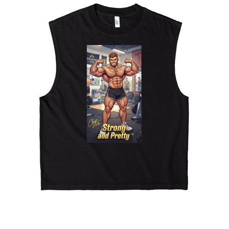 Strong and Pretty Flex, a True Black Heavyweight Garment Dye Muscle Tee