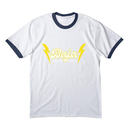 BAJA CACTUS DESIGN CLOTHES, a White/ Navy Cotton Ringer Tee