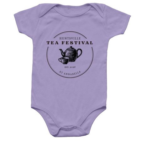 Tea Festival Onsie: Black Font, a Lavender Infant Onesie