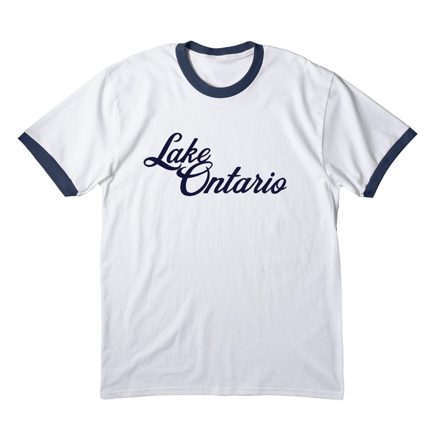 Lake Ontario Ringer Tee, a White/ Navy Cotton Ringer Tee