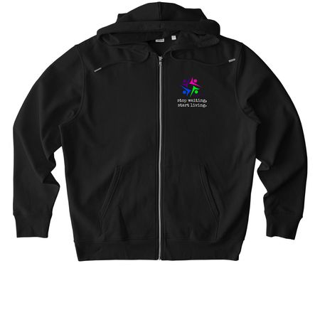 Stop Waiting, Start Living, a Black Stanley/Stella Unisex Cultivator 2.0 Zip Up Pullover Hoodie