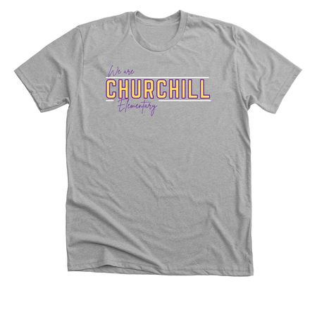 We are Churchill Adult Sizing, a Athletic Heather Premium Unisex Tee