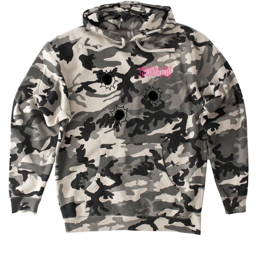 KNGDM "BUCKSHOT" SNOW CAMO HOODIE (PINK), a Snow Camo Heavyweight Camo Pullover Hoodie