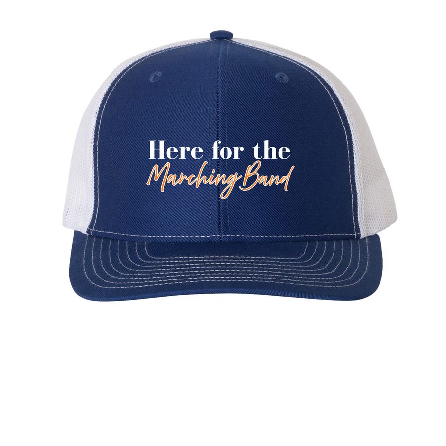 Marching for Music Scholarships, a Royal/ White Printed Snapback Trucker Cap