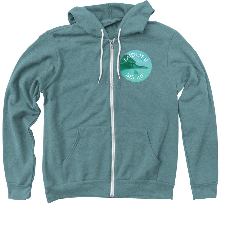 Midlife Selkie Limited Drop, a Heather Deep Teal Zip Up Hoodie