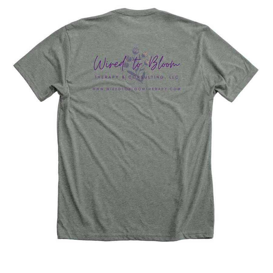Celebrate Minds of All Kinds, a Deep Heather Premium Unisex Tee (back-view)