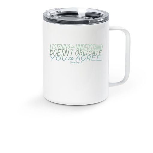 Listening To Understand, Green Logo Stainless Steel Travel Mug