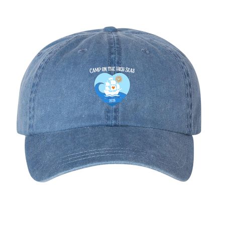 Camp On The High Seas Hat, a Royal Blue Printed Pigment Dye Baseball Cap