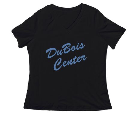 DBC T Shirts - Vintage Script (blue text), a Black Women's Relaxed V-Neck Tee
