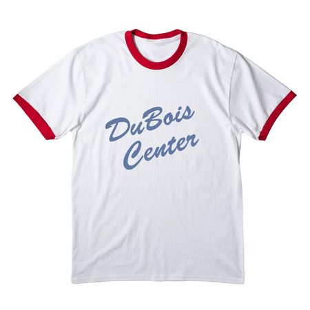 DBC T Shirts - Vintage Script (blue text), a White/ Red Cotton Ringer Tee