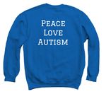 Team John Rush - Peace Love Autism, a Royal Blue Crewneck Sweatshirt (back-view)