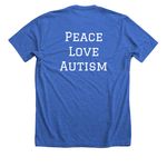 Team John Rush - Peace Love Autism, a Heather True Royal Premium Unisex Tee (back-view)