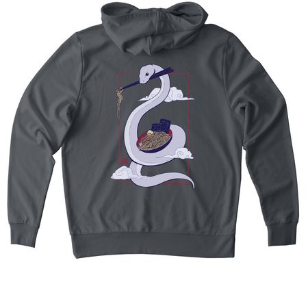 Danger Noodle Hoodie (art on back), a Terrain Grey Allmade Organic French Terry Pullover Hoodie (back-view)