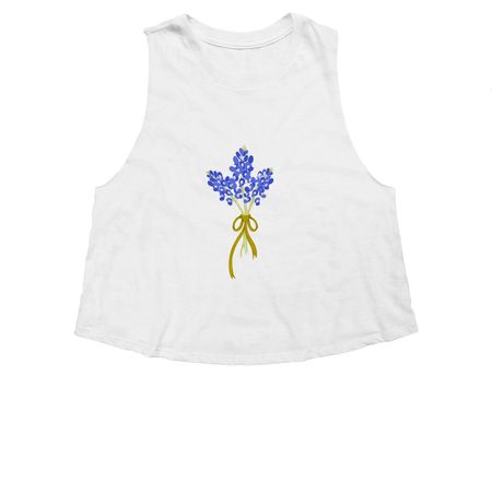 Bluebonnets for Texas, a Solid White Blend Women's Cropped Racerback Tank