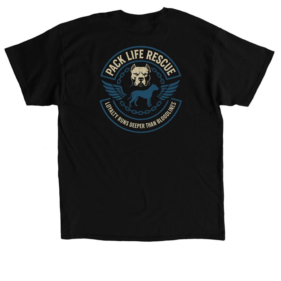 Pack Life Rescue ? Official Merch, a Black Classic Unisex Tee (back-view)