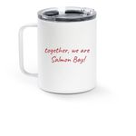 Salmon Bay Travel Mug, a White Stainless Steel Travel Mug (back-view)