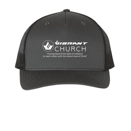 Dark Logo Trucker Hat, a Charcoal/ Black Printed Five-Panel Trucker Cap
