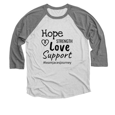 Team Jaces journey, a Premium Heather and Heather White 3/4 Sleeve Baseball Tee
