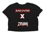 ZRVANI & Buried Emotions Insidious design, a Black Women?s Flowy Cropped Tee (back-view)