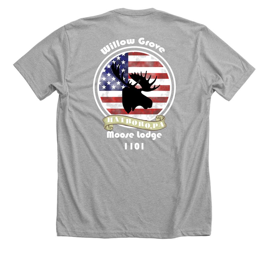 Willow Grove Moose Shirts, a Athletic Heather Premium Unisex Tee (back-view)