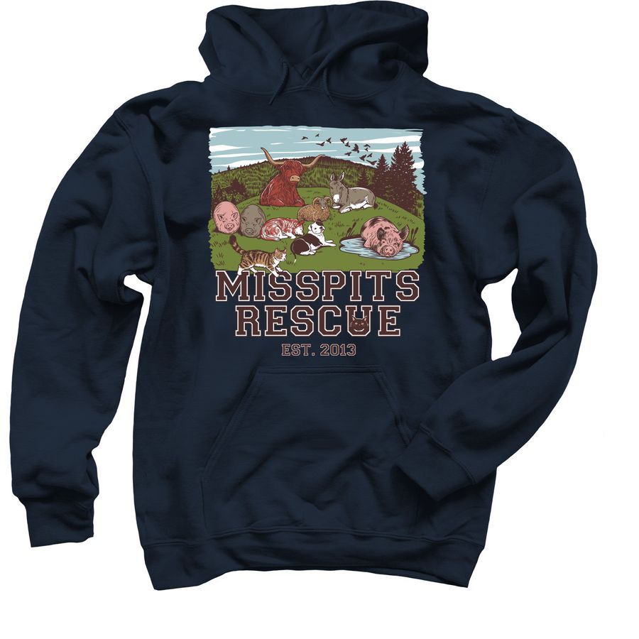 MISSPITS RESCUE Est. 2013, a Navy Pullover Hoodie