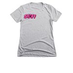 I Work For My Cats, a Dark Heather Grey Women's Slim Fit Tee (back-view)