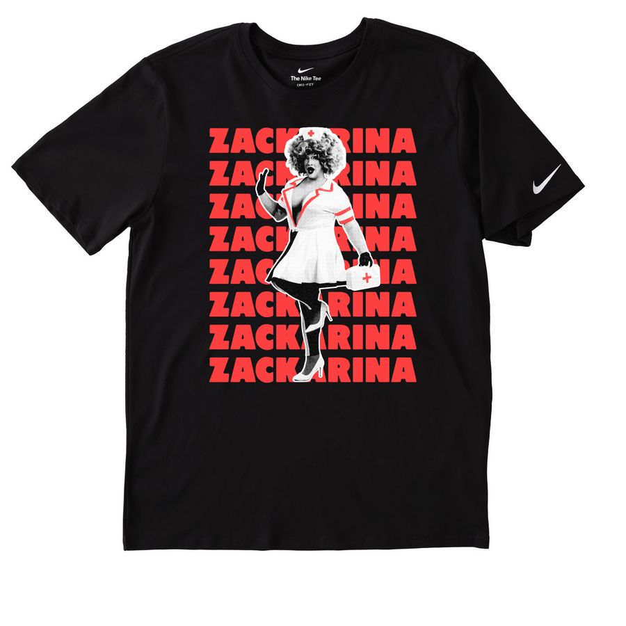Zackarina x8, a Black Nike Dri-FIT Jersey Blend Performance Tee