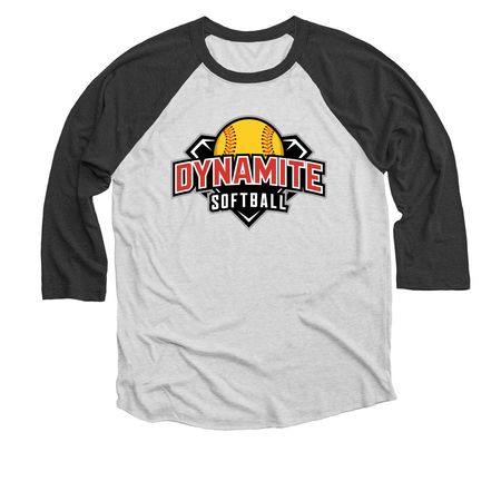 Dynamite Softball, a Black and Heather White 3/4 Sleeve Baseball Tee