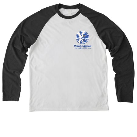 Waub Ajijaak Press & Foundation Clothing, a Space Black/ Bright White Allmade Eco Triblend Colorblock Raglan Long Sleeve Tee