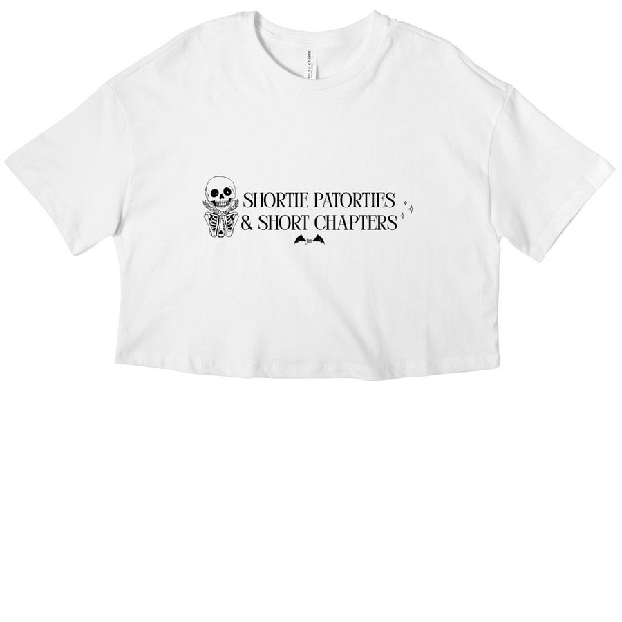 shortie patorties & short chapters, a White Women?s Cropped Cotton Tee