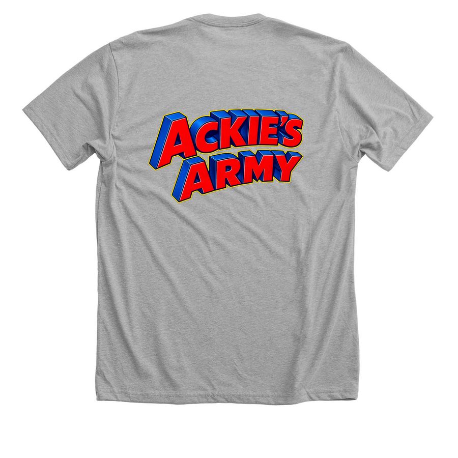 Ackie?s Army Super Ackie Shirt, a Athletic Heather Premium Unisex Tee (back-view)