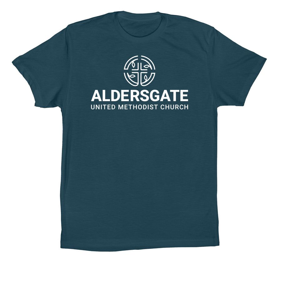 Aldersgate Vertical Logo, a Deep Teal Premium Cotton Tee