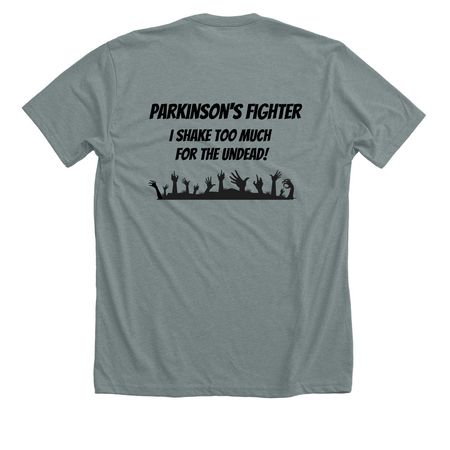 Parkinson's Zombie Shirt, a Heather Blue Storm Premium Unisex Tee (back-view)