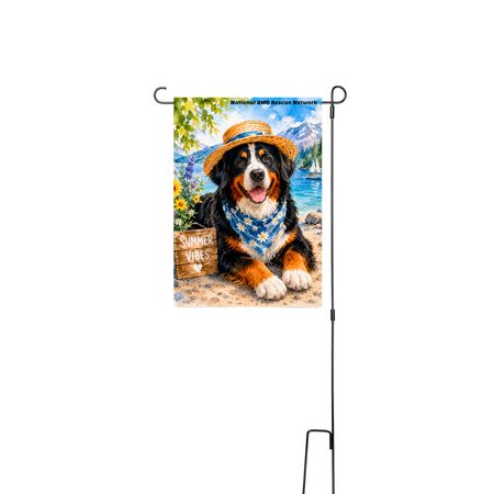 Summer Vibes & Wagging Tails - Garden Flag, a White 12" x 18" Yard Flag with Stake