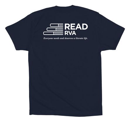 Virginia is for READers ?? Navy T-Shirt, a Navy Premium Cotton Tee (back-view)