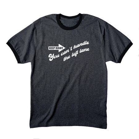 Keep Right, a Dark Heather Grey/ Jet Black Cotton Ringer Tee