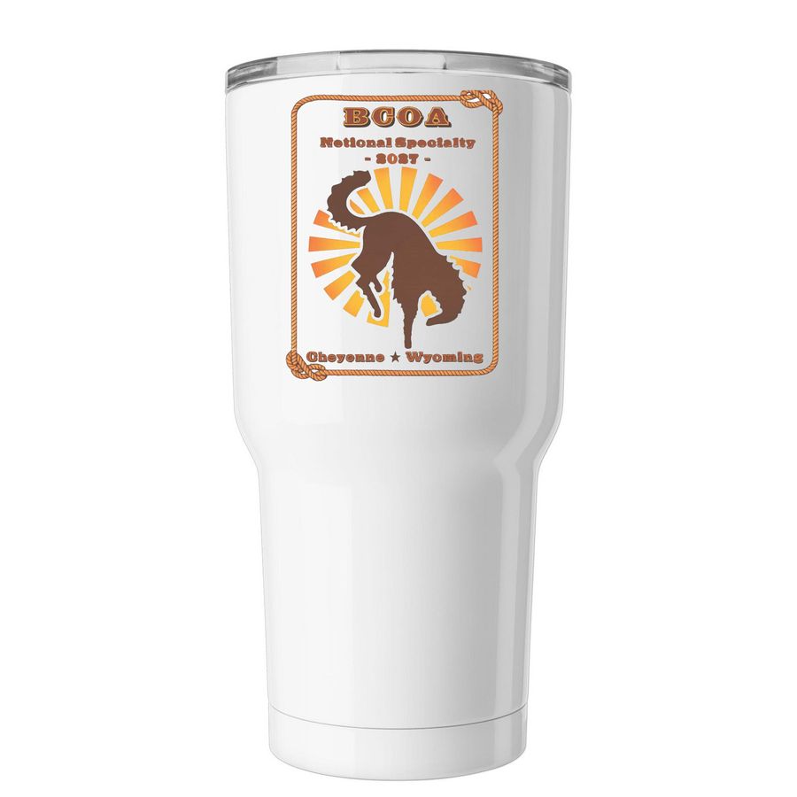 Cowboy Tumbler 2027, a White Insulated Tumbler (back-view)