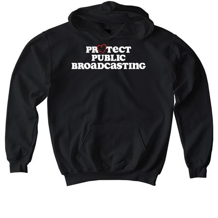 Protect Public Broadcasting, a Black Softstyle Youth Pullover Hoodie