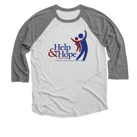 Classic Help and Hope Design, a Premium Heather and Heather White 3/4 Sleeve Baseball Tee