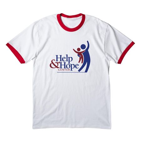 Classic Help and Hope Design, a White/ Red Cotton Ringer Tee