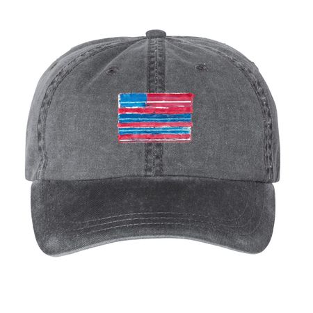 "American Flag" Baseball Cap, a Black Printed Pigment Dye Baseball Cap