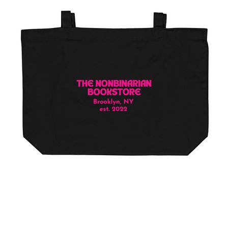 Queer Totes for All, a Black Large Organic Cotton Tote Bag (back-view)