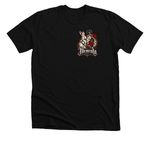 The Rabbit and the Clock, a Solid Black Blend Premium Unisex Tee (back-view)