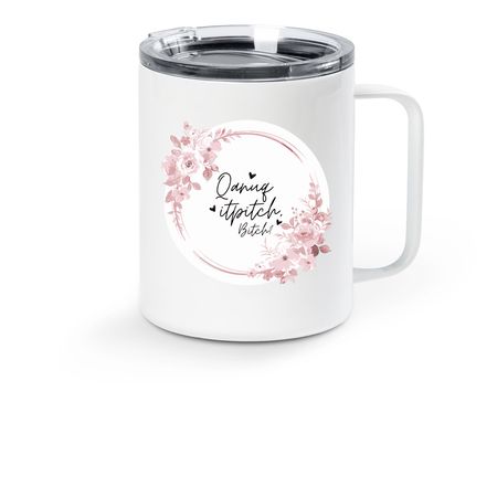 Qanuq itpitch, b****?, a White Stainless Steel Travel Mug