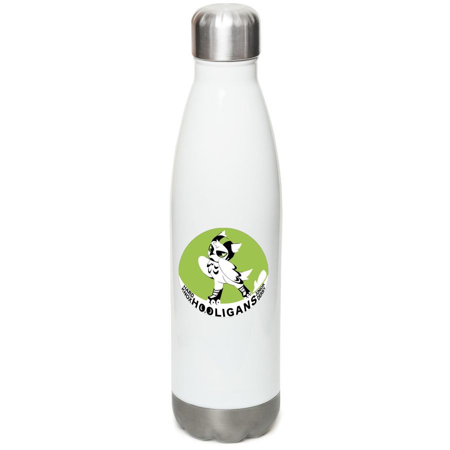Water Bottle, a White Stainless Steel Water Bottle (back-view)