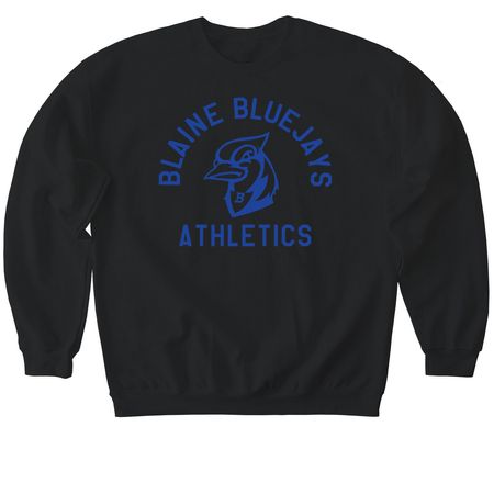 Blaine Bluejays Athletics Royal, a Black Softstyle Crewneck Sweatshirt