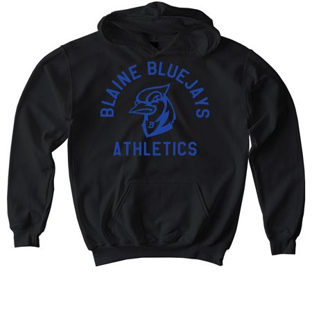 Blaine Bluejays Athletics Royal, a Black Softstyle Youth Pullover Hoodie